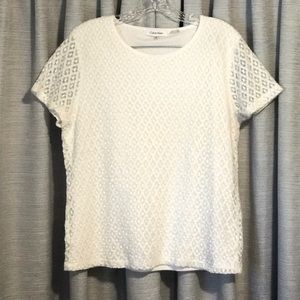 CALVIN KLEIN off-white lace short sleeve top size L